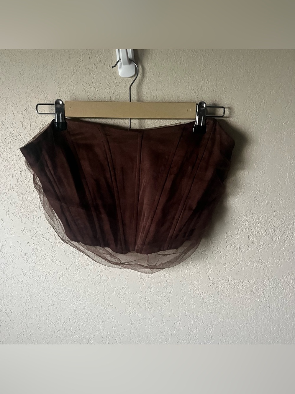 Zara Tulle Strapless Top in Brown